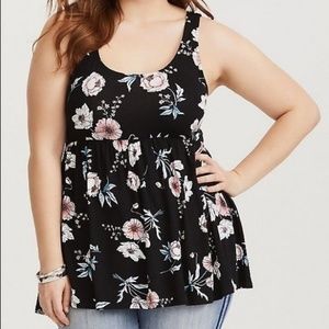 Torrid black floral knit babydoll tank size 2
